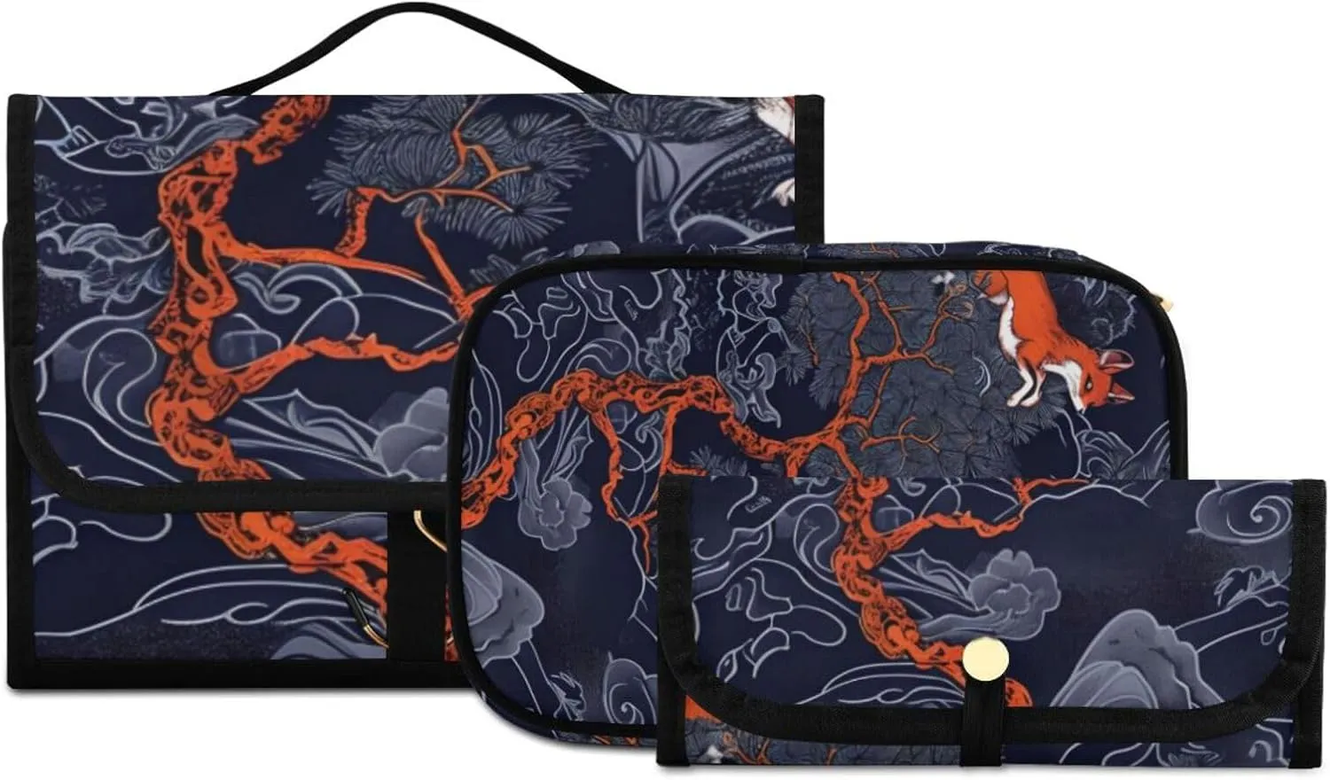 Foldable Hanging Travel Toiletry Organizer Set 3-Piece with Cosmetic Bag & Brush Holder - Fox (4)