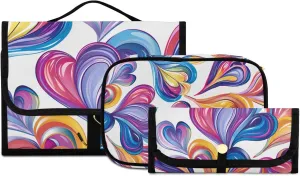 Foldable Hanging Travel Toiletry Organizer Set 3-Piece with Cosmetic Bag & Brush Holder - Heart (12)