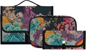 Foldable Hanging Travel Toiletry Organizer Set 3-Piece with Cosmetic Bag & Brush Holder - Horse (25)
