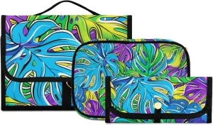 Foldable Hanging Travel Toiletry Organizer Set 3-Piece with Cosmetic Bag & Brush Holder - Leaf (3)