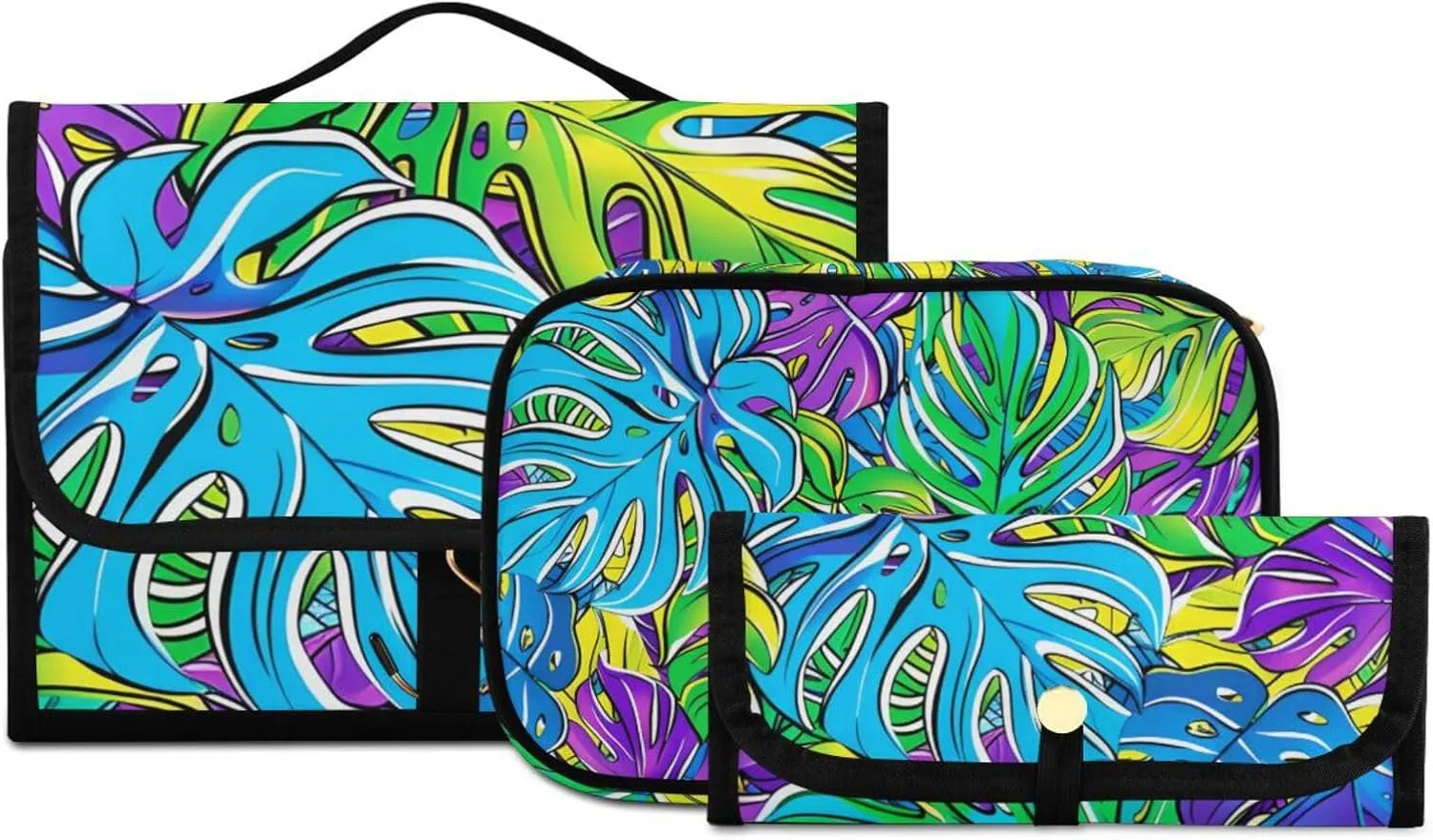 Foldable Hanging Travel Toiletry Organizer Set 3-Piece with Cosmetic Bag & Brush Holder - Leaf (3)
