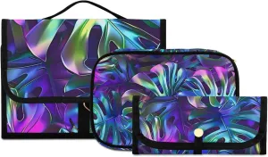 Foldable Hanging Travel Toiletry Organizer Set 3-Piece with Cosmetic Bag & Brush Holder - Leaf (6)