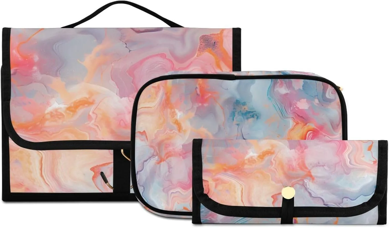 Foldable Hanging Travel Toiletry Organizer Set 3-Piece with Cosmetic Bag & Brush Holder - Marble (2)