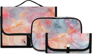 Foldable Hanging Travel Toiletry Organizer Set 3-Piece with Cosmetic Bag & Brush Holder - Marble (2)