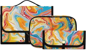 Foldable Hanging Travel Toiletry Organizer Set 3-Piece with Cosmetic Bag & Brush Holder - Marble (5)