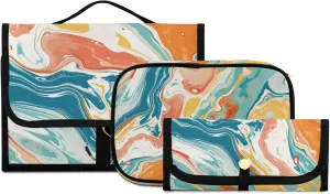Foldable Hanging Travel Toiletry Organizer Set 3-Piece with Cosmetic Bag & Brush Holder - Marble (7)
