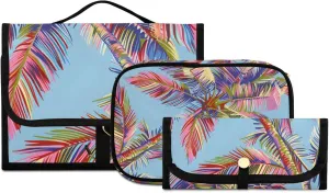 Foldable Hanging Travel Toiletry Organizer Set 3-Piece with Cosmetic Bag & Brush Holder - Palm Tree (5)