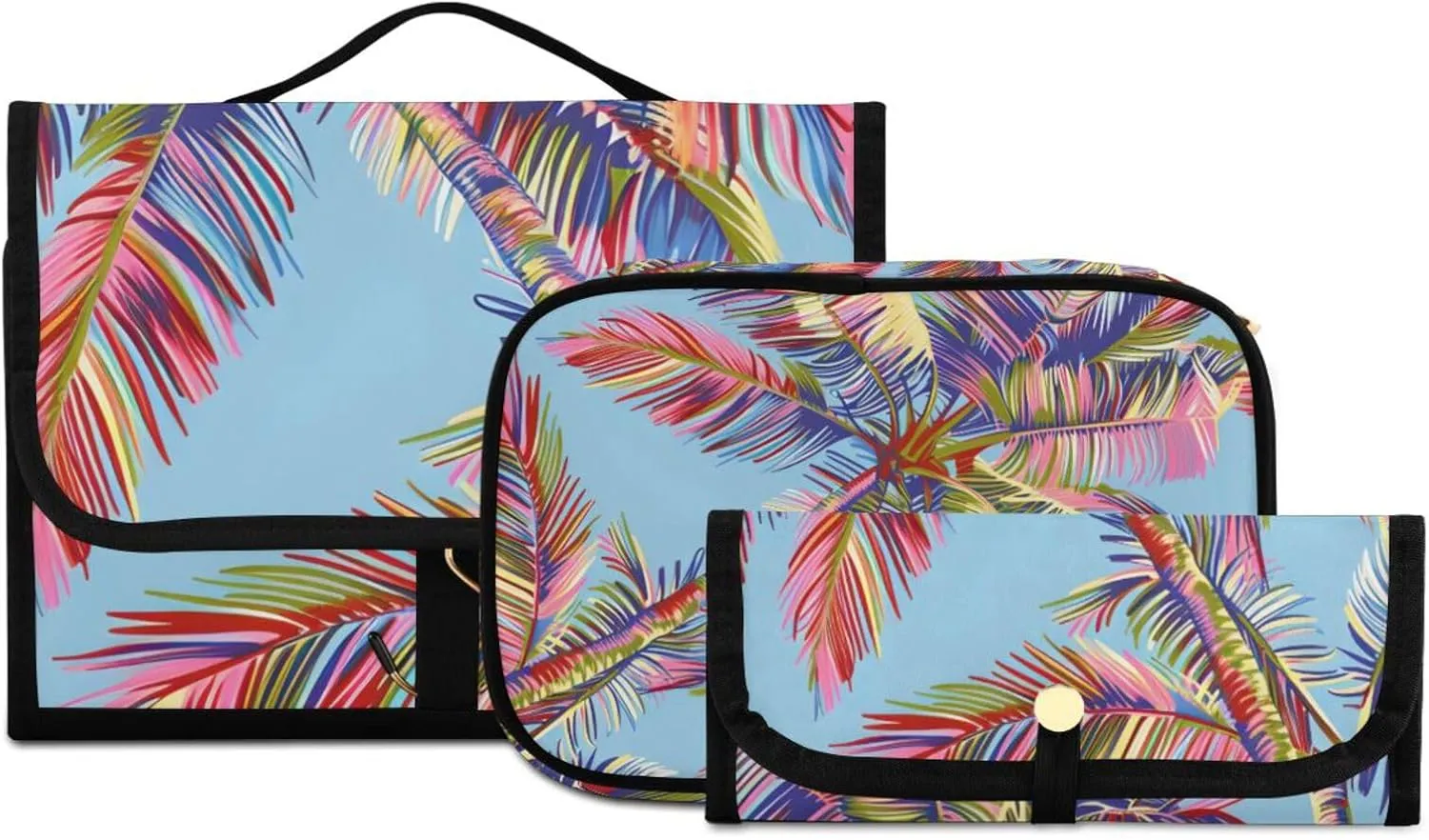 Foldable Hanging Travel Toiletry Organizer Set 3-Piece with Cosmetic Bag & Brush Holder - Palm Tree (5)