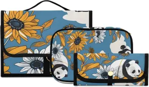 Foldable Hanging Travel Toiletry Organizer Set 3-Piece with Cosmetic Bag & Brush Holder - Panda (10)