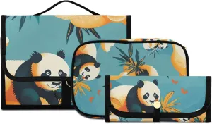 Foldable Hanging Travel Toiletry Organizer Set 3-Piece with Cosmetic Bag & Brush Holder - Panda (28)