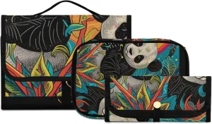Foldable Hanging Travel Toiletry Organizer Set 3-Piece with Cosmetic Bag & Brush Holder - Panda (49)