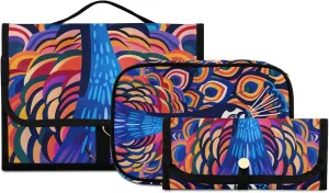 Foldable Hanging Travel Toiletry Organizer Set 3-Piece with Cosmetic Bag & Brush Holder - Peacock (2)