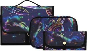 Foldable Hanging Travel Toiletry Organizer Set 3-Piece with Cosmetic Bag & Brush Holder - Sea Turtle (7)