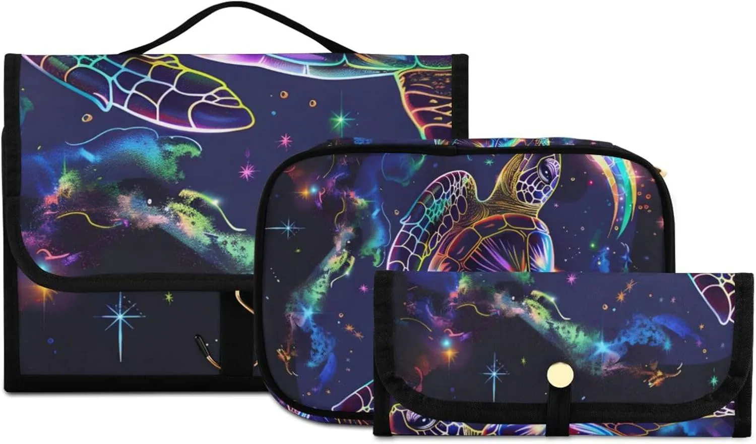 Foldable Hanging Travel Toiletry Organizer Set 3-Piece with Cosmetic Bag & Brush Holder - Sea Turtle (7)