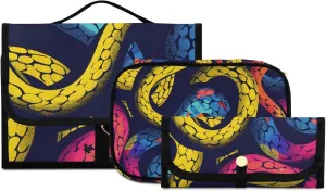 Foldable Hanging Travel Toiletry Organizer Set 3-Piece with Cosmetic Bag & Brush Holder - Snake (2)