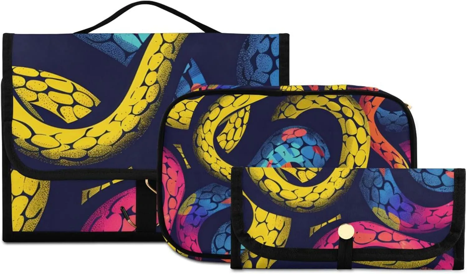 Foldable Hanging Travel Toiletry Organizer Set 3-Piece with Cosmetic Bag & Brush Holder - Snake (2)