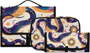 Foldable Hanging Travel Toiletry Organizer Set 3-Piece with Cosmetic Bag & Brush Holder - Snake (5)