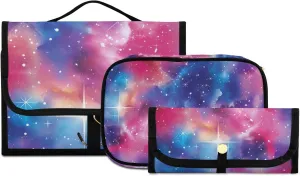 Foldable Hanging Travel Toiletry Organizer Set 3-Piece with Cosmetic Bag & Brush Holder - Starry Sky Universe (6)