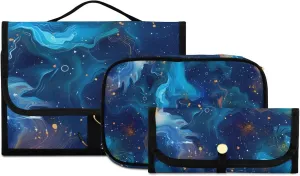 Foldable Hanging Travel Toiletry Organizer Set 3-Piece with Cosmetic Bag & Brush Holder - Starry Sky Universe (7)