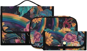 Foldable Hanging Travel Toiletry Organizer Set 3-Piece with Cosmetic Bag & Brush Holder - Sunflower (1)
