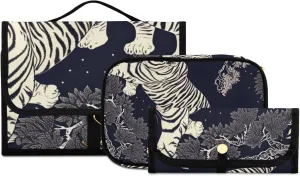 Foldable Hanging Travel Toiletry Organizer Set 3-Piece with Cosmetic Bag & Brush Holder - Tiger (3)