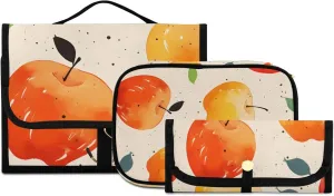 Foldable Hanging Travel Toiletry Organizer Set 3-Piece with Cosmetic Bag & Brush Holder - Watercolor Apple (3)