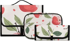 Foldable Hanging Travel Toiletry Organizer Set 3-Piece with Cosmetic Bag & Brush Holder - Watercolor Apple (6)