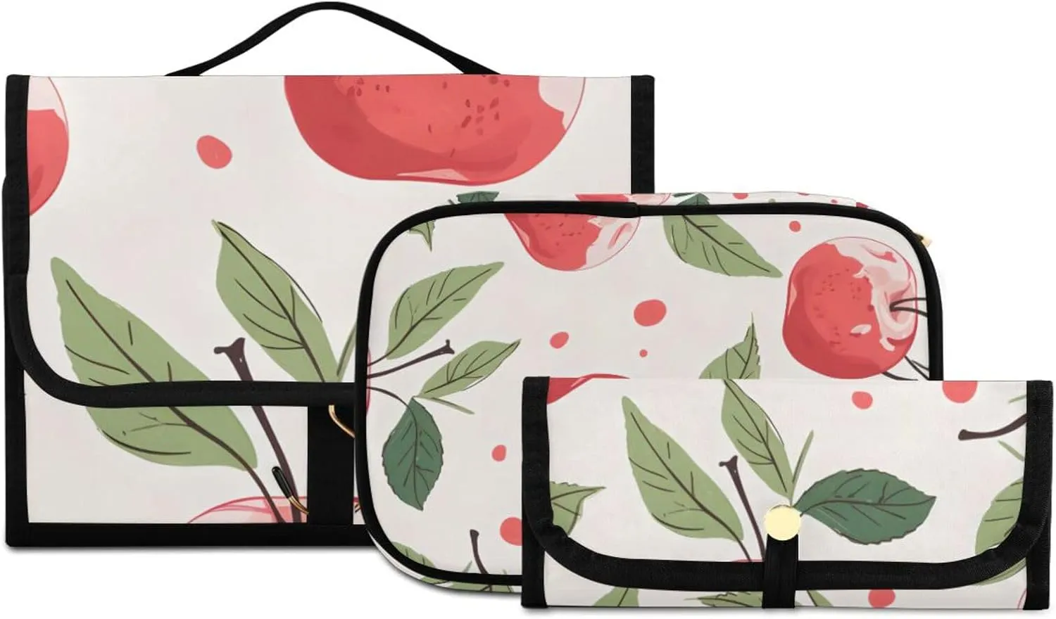 Foldable Hanging Travel Toiletry Organizer Set 3-Piece with Cosmetic Bag & Brush Holder - Watercolor Apple (6)