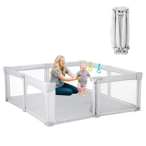 Foldable Playpen for Babies and Toddlers, 71x71 Inches Heavy-Duty Playpen with Door, Kids Collapsible Play Pen with Thickened Padding Indoor & Outdoor Baby Fence Play Area with Visible Mesh, Gray