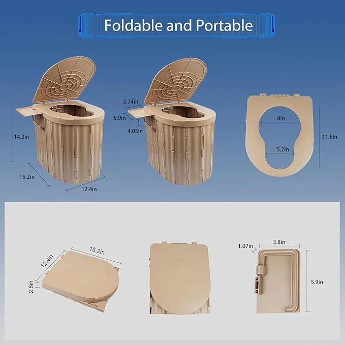 Foldable Portable Toilet for Adults, Upgraded Ergonomic Camping Toilet with 500 Lbs Load-Bearing Capacity, Emergency Car/Travel Toilet or Portable Potty for Adults