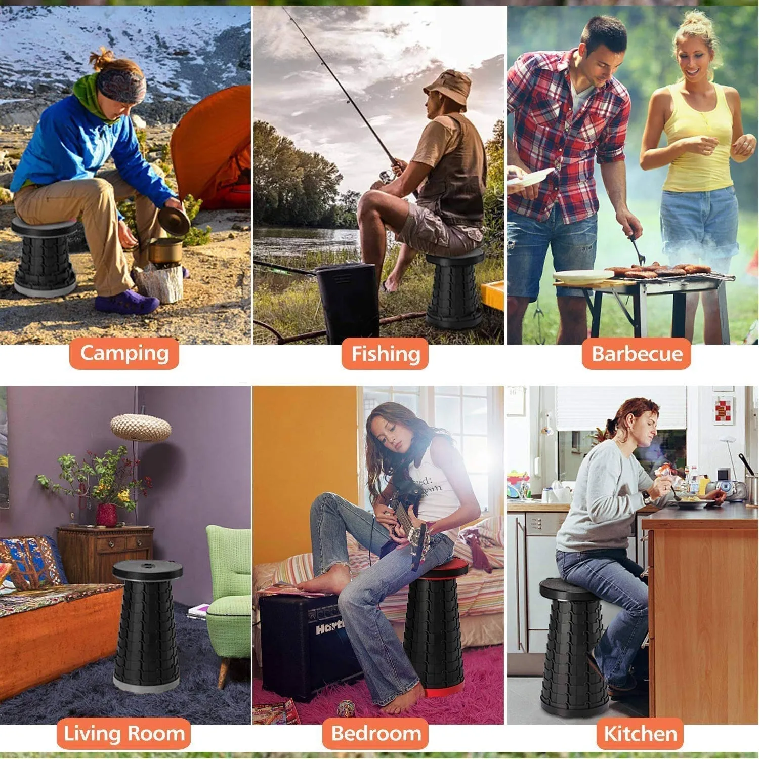 Foldable Retractable Height Adjusting Stool Space Saving Telescopic Stool for Fishing Hiking Stool for Adults and Kids.