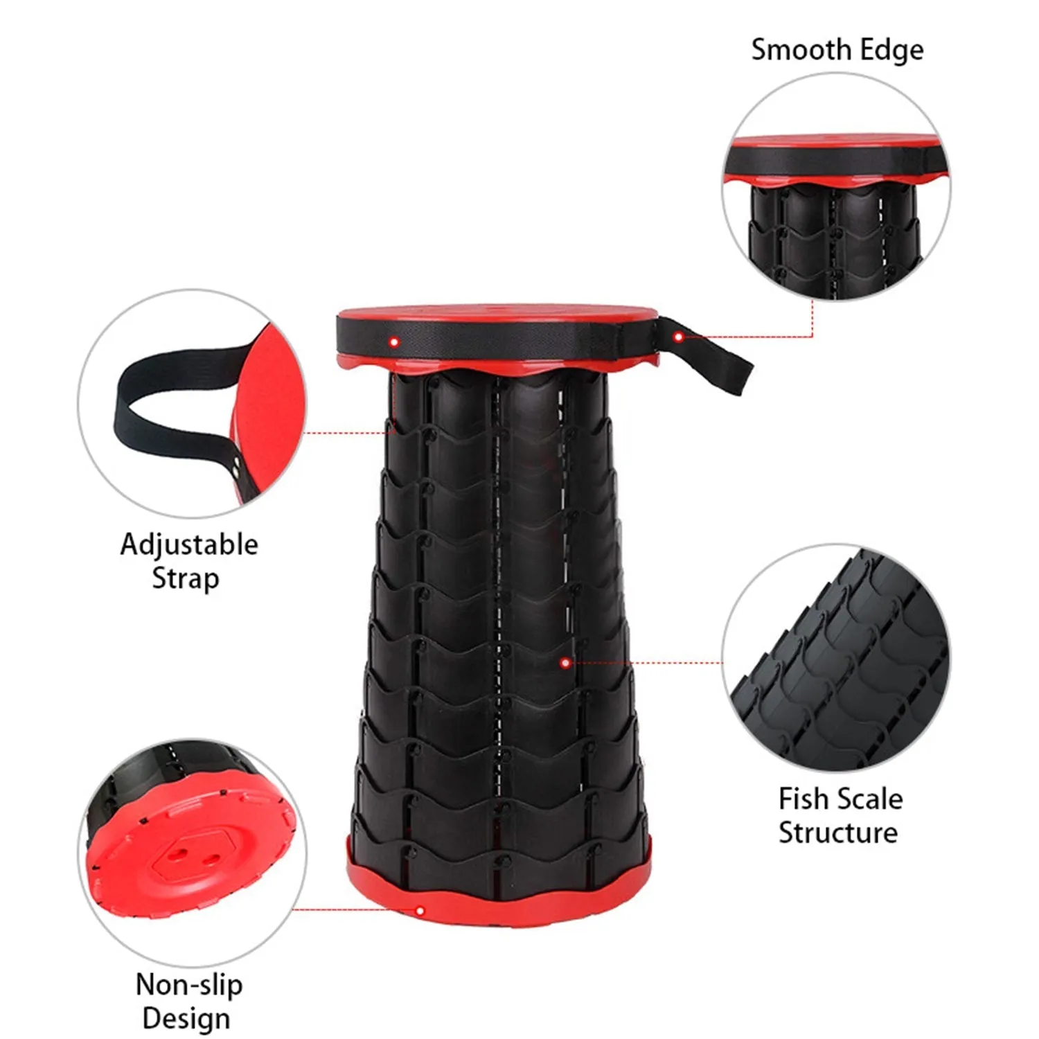 Foldable Retractable Height Adjusting Stool Space Saving Telescopic Stool for Fishing Hiking Stool for Adults and Kids.