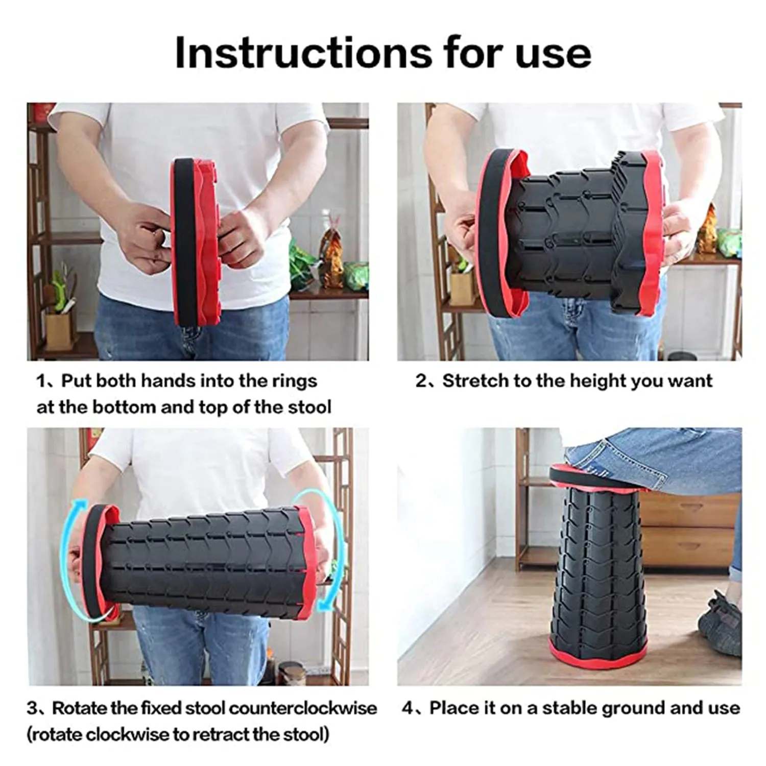 Foldable Retractable Height Adjusting Stool Space Saving Telescopic Stool for Fishing Hiking Stool for Adults and Kids.