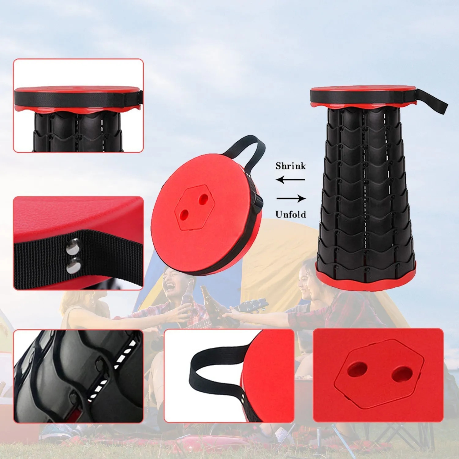 Foldable Retractable Height Adjusting Stool Space Saving Telescopic Stool for Fishing Hiking Stool for Adults and Kids.