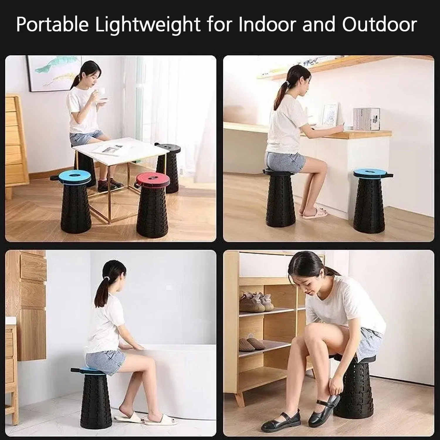Foldable Retractable Height Adjusting Stool Space Saving Telescopic Stool for Fishing Hiking Stool for Adults and Kids.