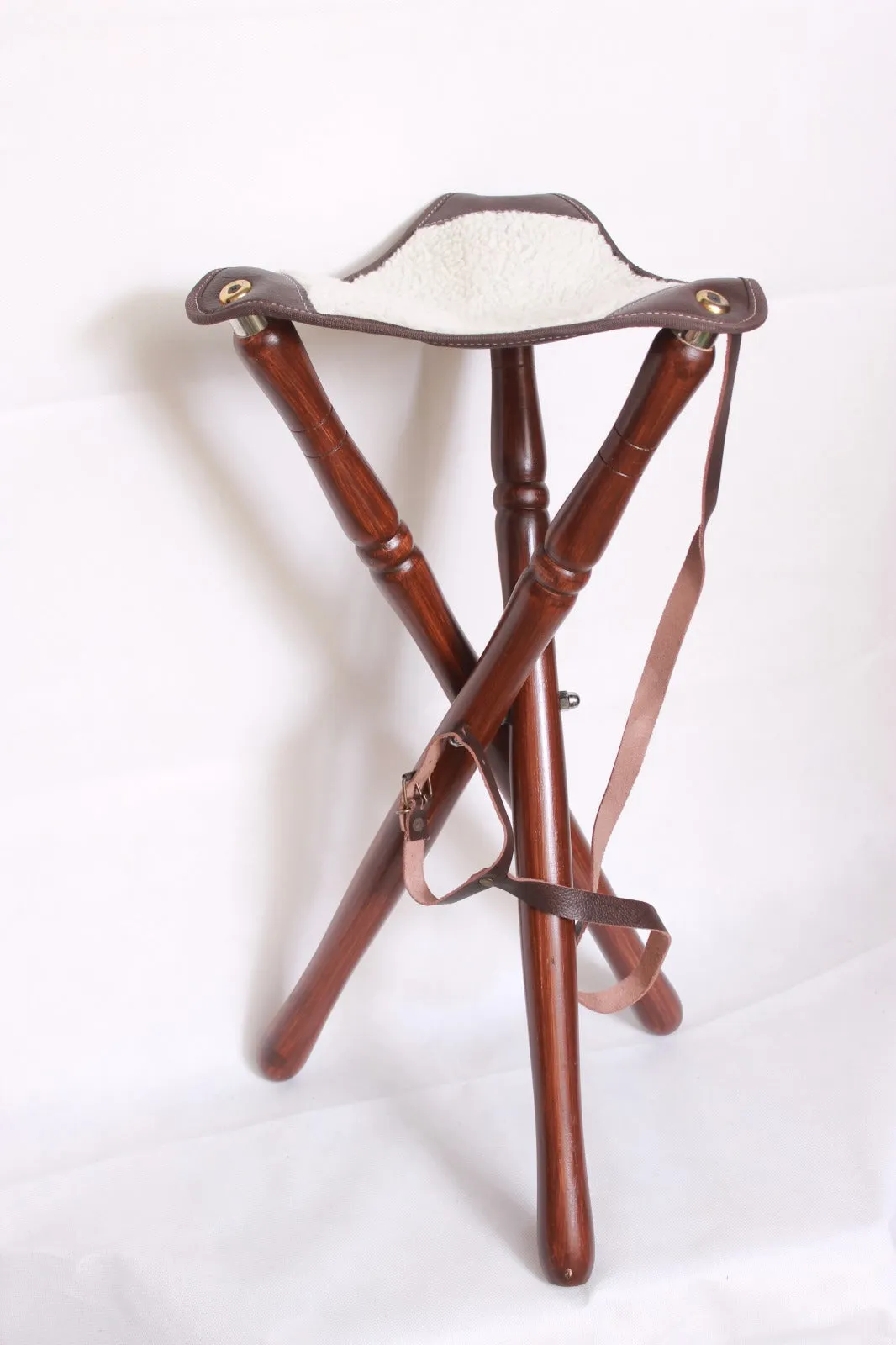 Foldable Tripod Camp Stool With Wool Seat