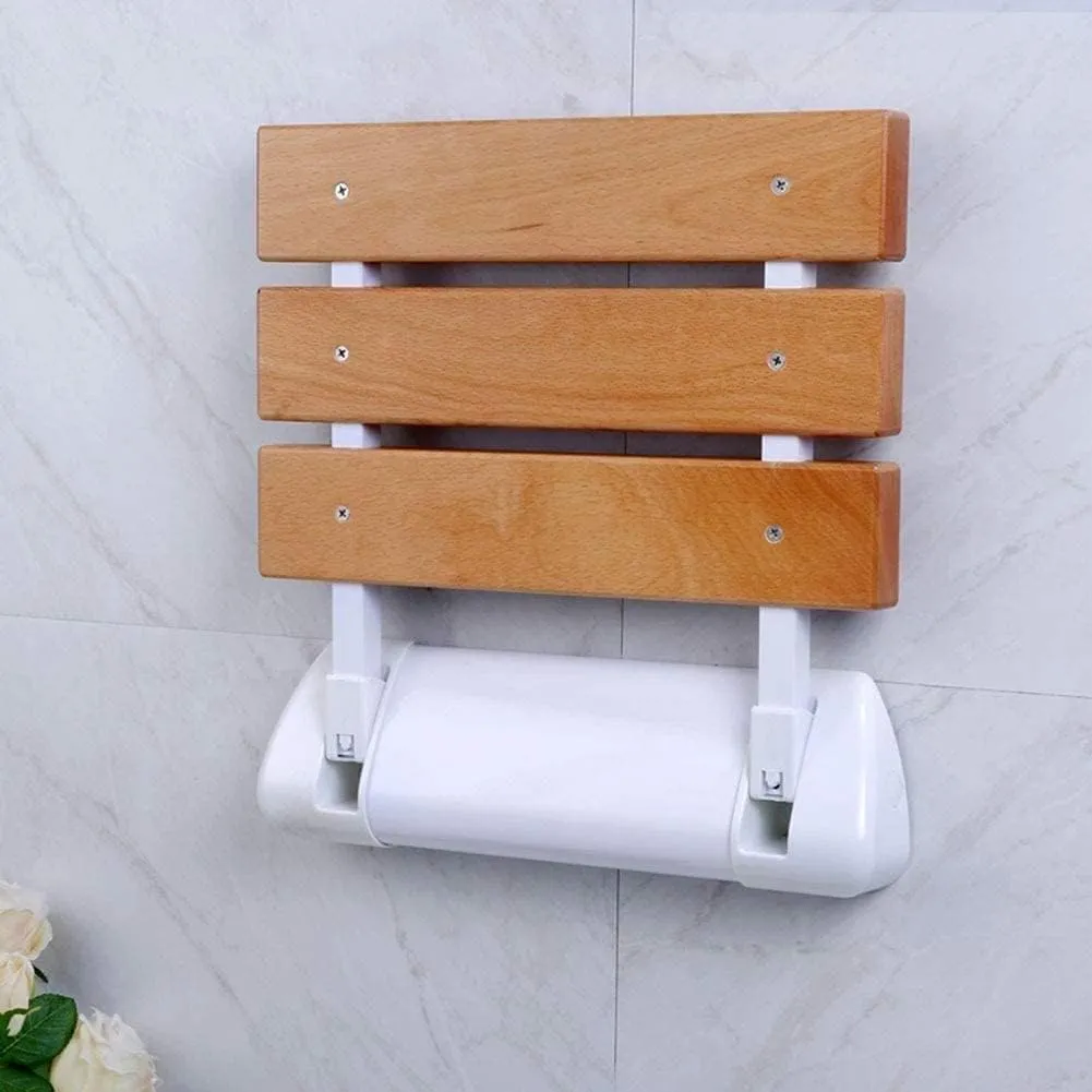 Foldable Wall Shower Stools, Elderly Disabled Anti Slip Shower Stool Wall Mounted Wooden Shower Seat Change Shoes Stool Bathroom Chairs(A)