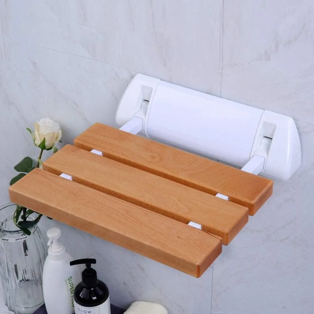 Foldable Wall Shower Stools, Elderly Disabled Anti Slip Shower Stool Wall Mounted Wooden Shower Seat Change Shoes Stool Bathroom Chairs(A)