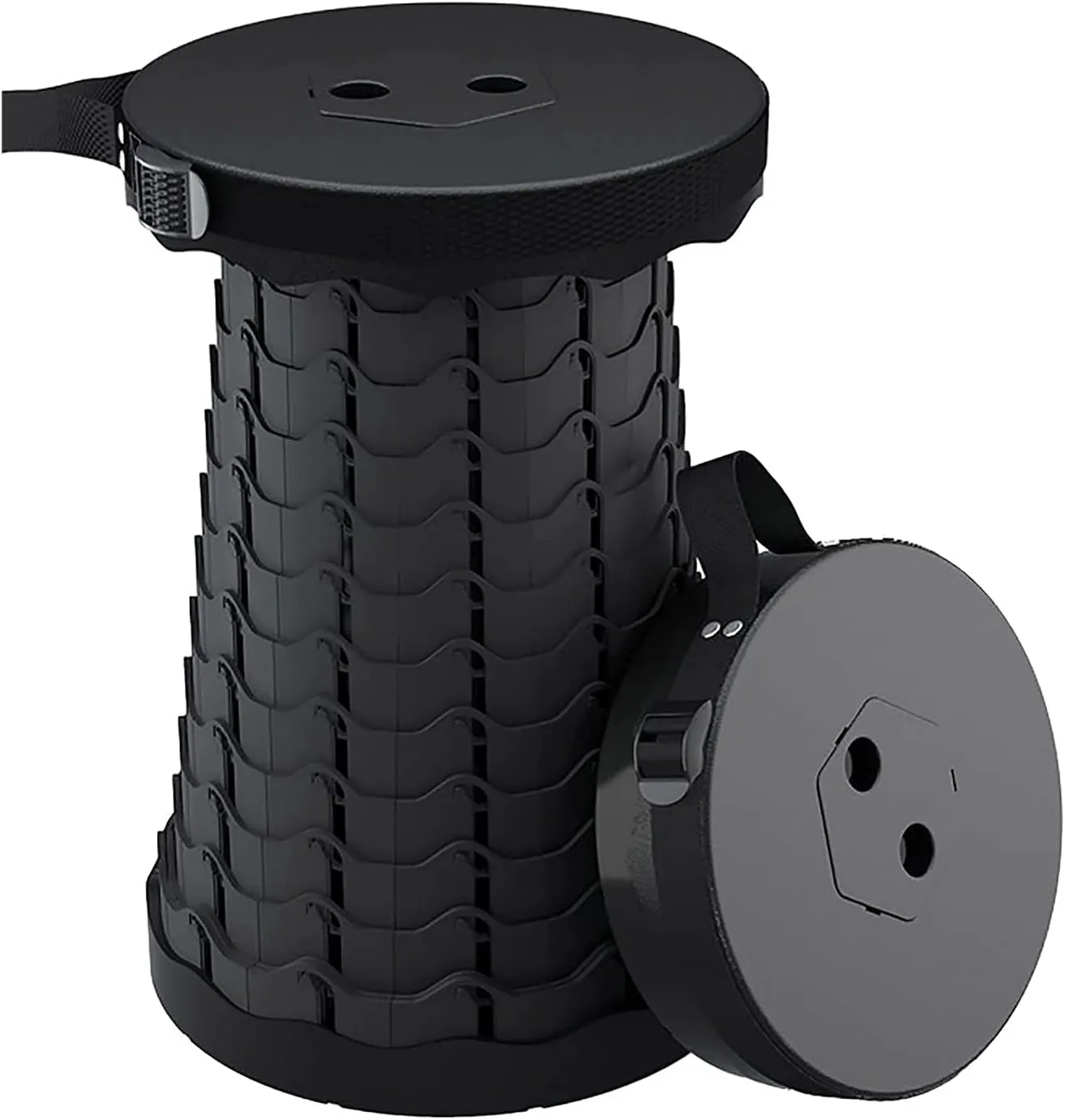 Folding Adjustable Camping Stool, Portable Telescoping Folding Stool with Backpack Pad, Upgraded Collapsible and Retractable Chair with Max Load Capacity 400lbs (Black)