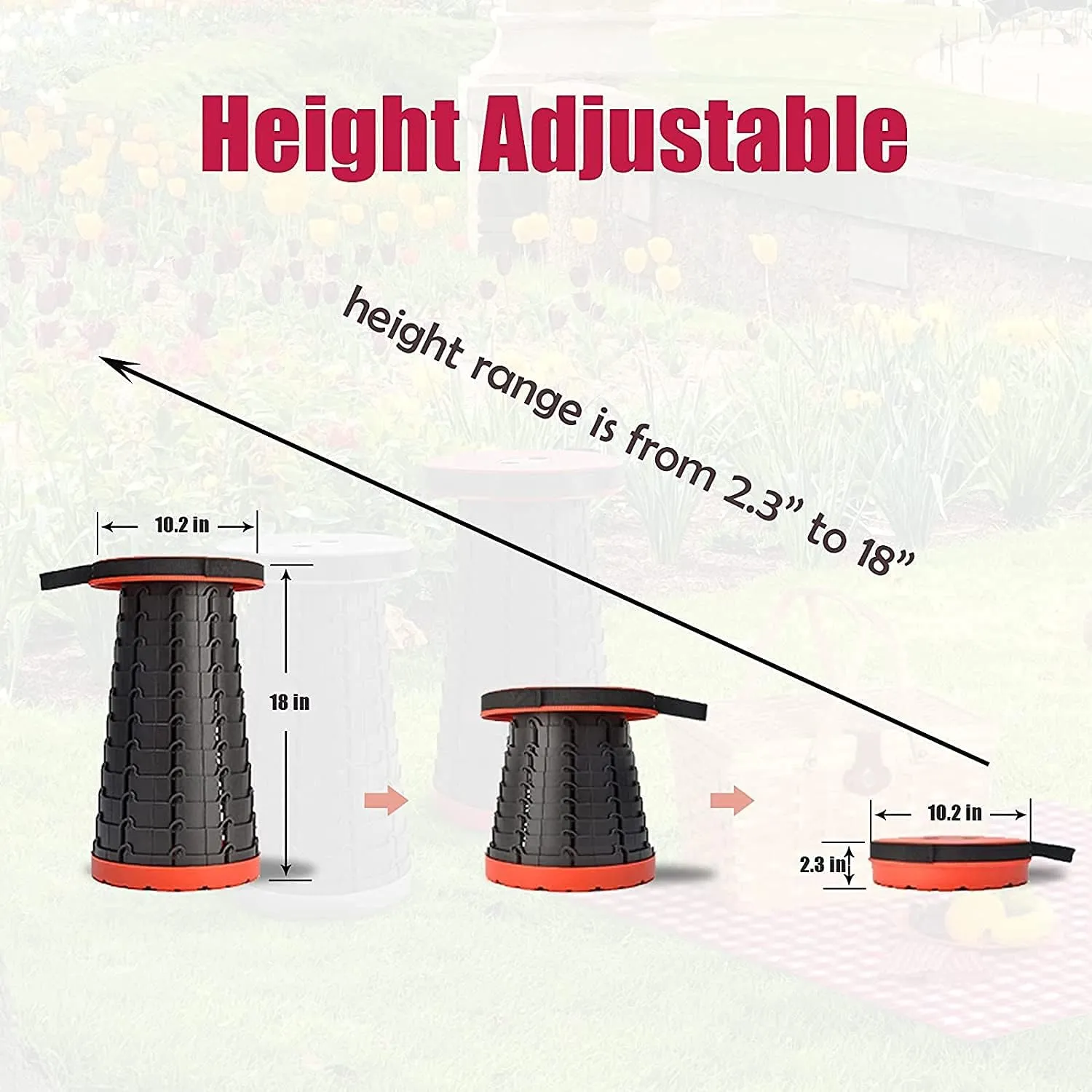 Folding Adjustable Camping Stool, Portable Telescoping Folding Stool with Backpack Pad, Upgraded Collapsible and Retractable Chair with Max Load Capacity 400lbs (Black)
