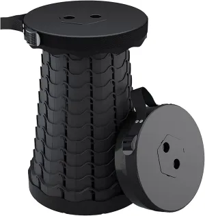 Folding Adjustable Camping Stool, Portable Telescoping Folding Stool with Backpack Pad, Upgraded Collapsible and Retractable Chair with Max Load Capacity 400lbs (Black)