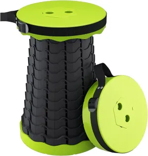 Folding Adjustable Camping Stool, Portable Telescoping Folding Stool with Backpack Pad, Upgraded Collapsible and Retractable Chair with Max Load Capacity 400lbs (Green)