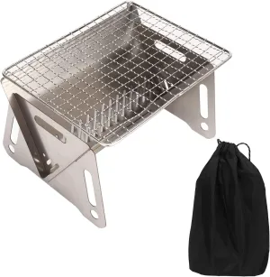 Folding BBQ Grill Stainless Steel, Portable Charcoal Grill with Ventilation Holes, Collapsible Heat Outdoor Camping Grill for Picnic Beach Hiking Party Cooking
