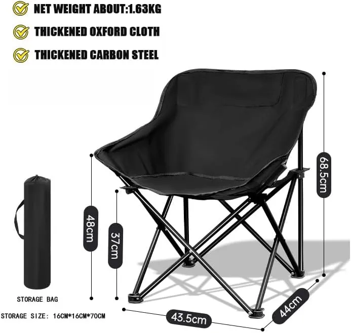 Folding Camping Chair, Portable Leisure Chair, Comfortable Collapsible Lawn Chair, Lightweight Oxford Cloth Beach Chair with Handbag(Black)