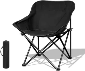 Folding Camping Chair, Portable Leisure Chair, Comfortable Collapsible Lawn Chair, Lightweight Oxford Cloth Beach Chair with Handbag(Black)