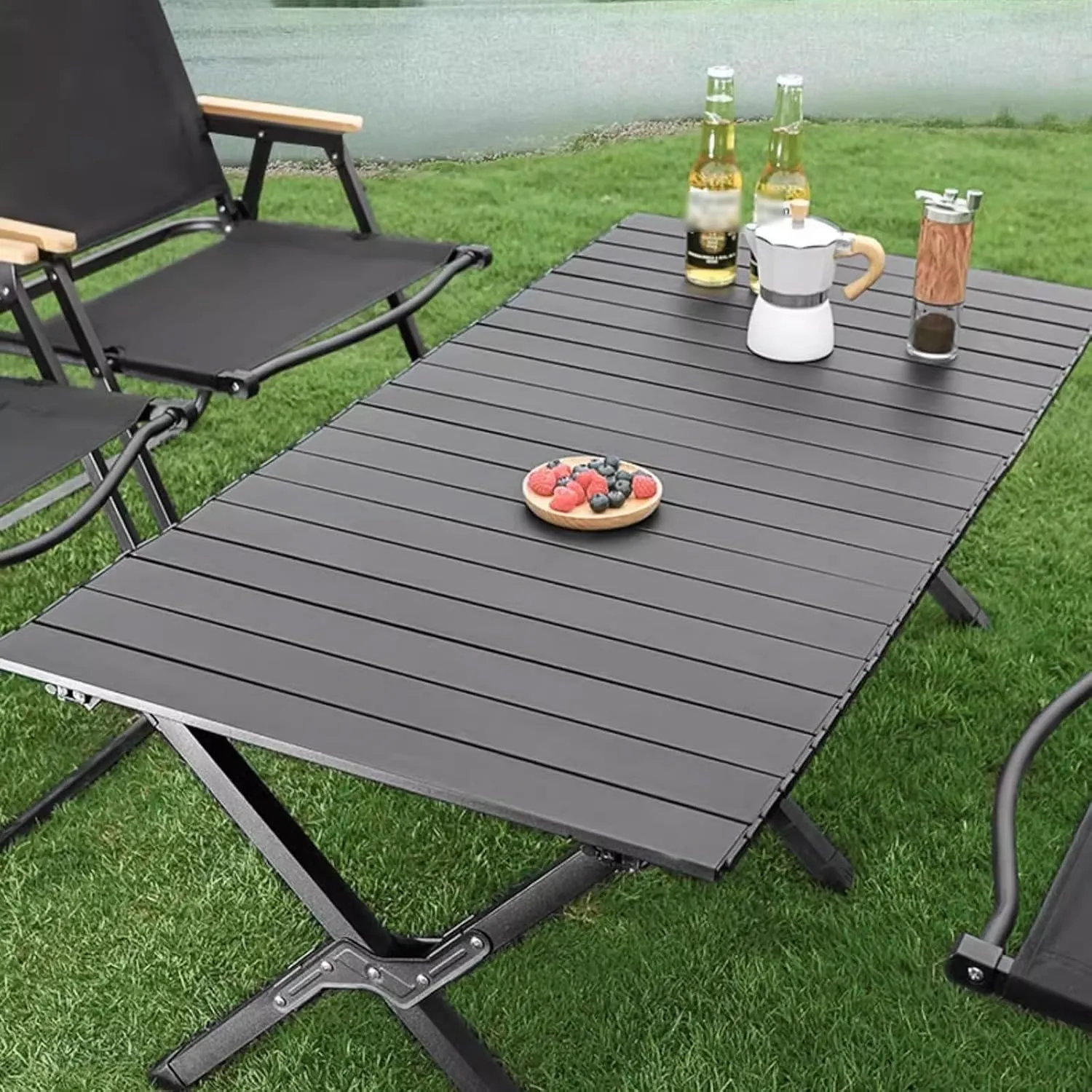 Folding Camping Table Portable Made of Carbon Steel Outdoor Folding Table with Carrying Bag, Lightweight, for Camping Hiking Backpacking Outdoor Picnic(Black,60 * 60 * 42cm)