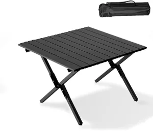 Folding Camping Table Portable Made of Carbon Steel Outdoor Folding Table with Carrying Bag, Lightweight, for Camping Hiking Backpacking Outdoor Picnic(Black,60 * 60 * 42cm)