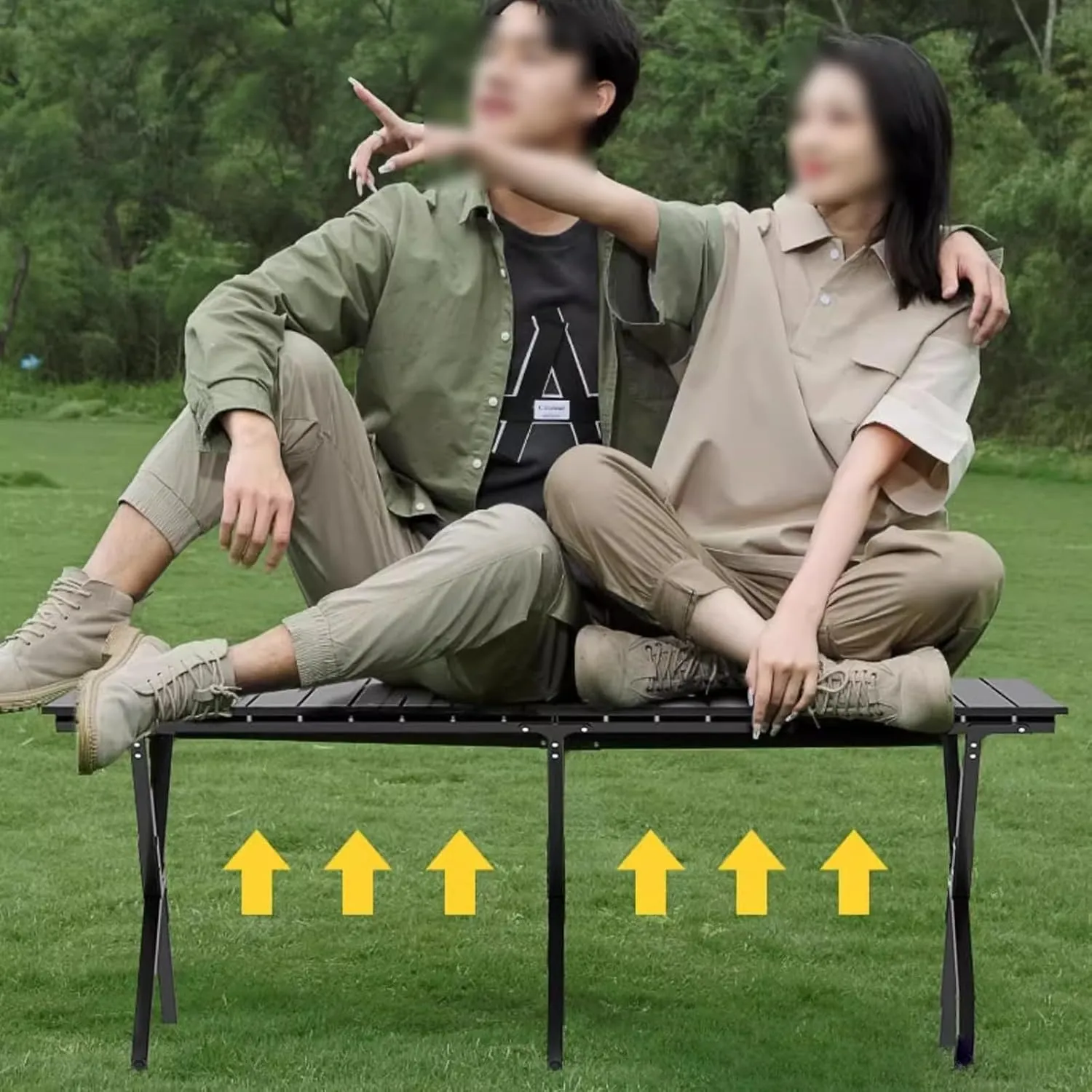 Folding Camping Table Portable Made of Carbon Steel Outdoor Folding Table with Carrying Bag, Lightweight, for Camping Hiking Backpacking Outdoor Picnic(Black,60 * 60 * 42cm)