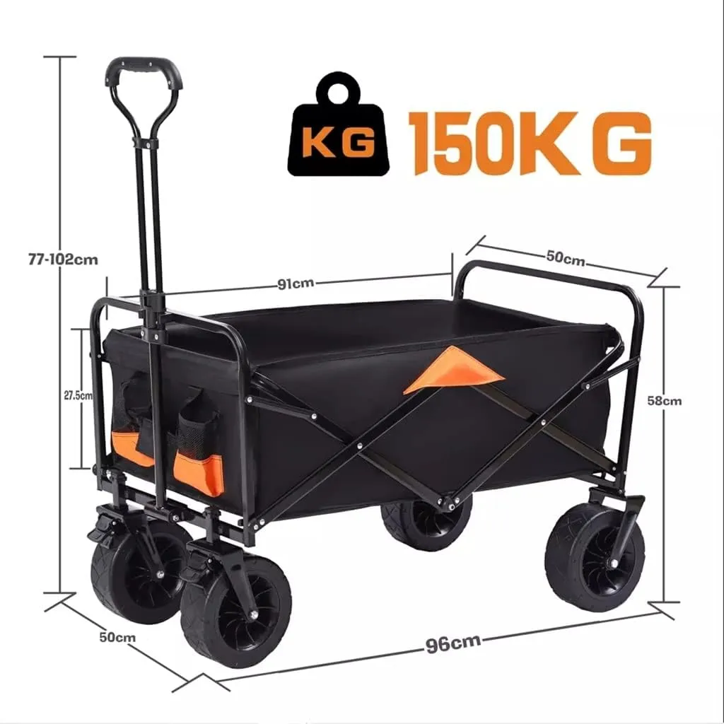Folding Cart Portable Foldable 150L Large Capacity Multifunction Cart Outdoor Camping Table Light Wagon BBQ Trolley (Argento 105 * 50 * 103cm)