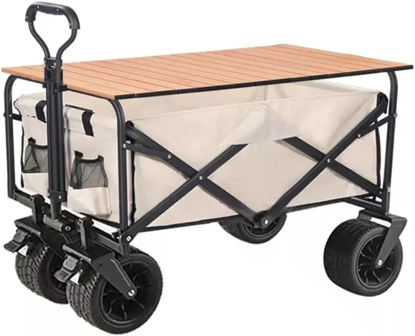 Folding Cart Portable Foldable 150L Large Capacity Multifunction Cart Outdoor Camping Table Light Wagon BBQ Trolley (Argento 105 * 50 * 103cm)